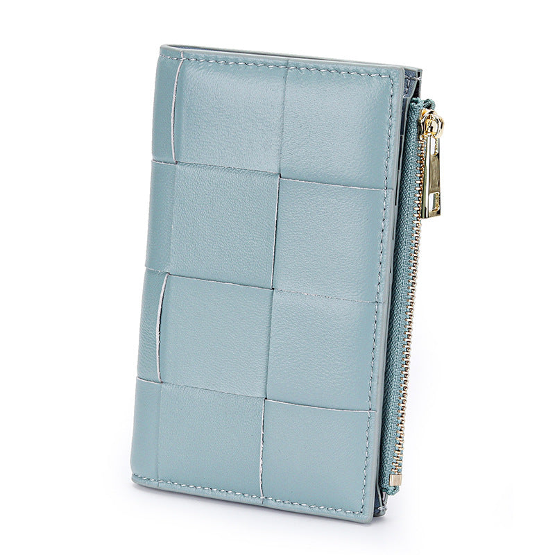 Women's Medium Style Fashion Sheepskin Handmade Large Woven Multiple Slots Ladies Wallet
