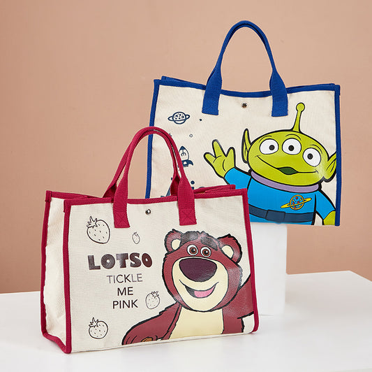 Women's Strawberry Bear Dog Teeth Large Capacity Tote Bags