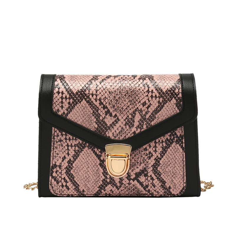 Women's Contrast Color Single Snake Pattern Women's Messenger Bag
