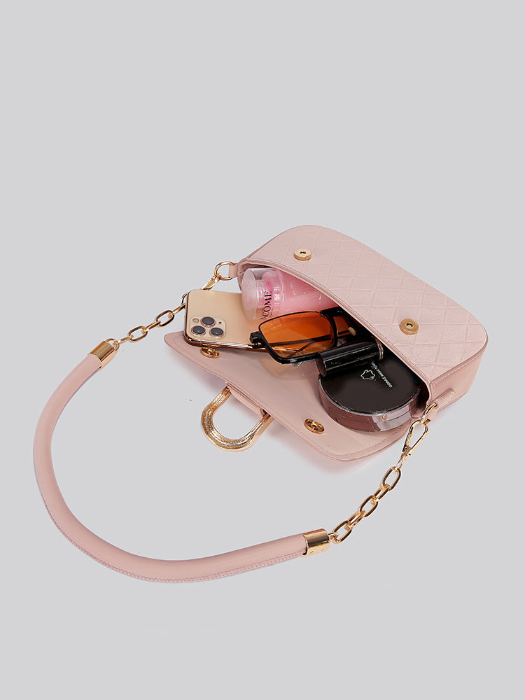 Women's Popular Pink Rhombus Chain Baguette Underarm Simple Crossbody Bags