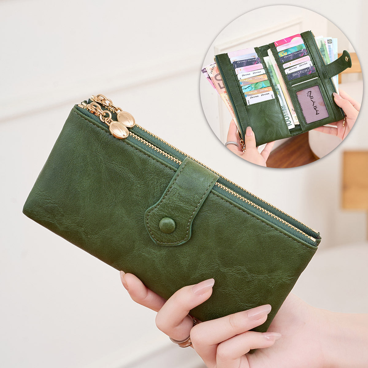 Women's Double Fold Long Simple Large Capacity Zip Multifunctional Buckle