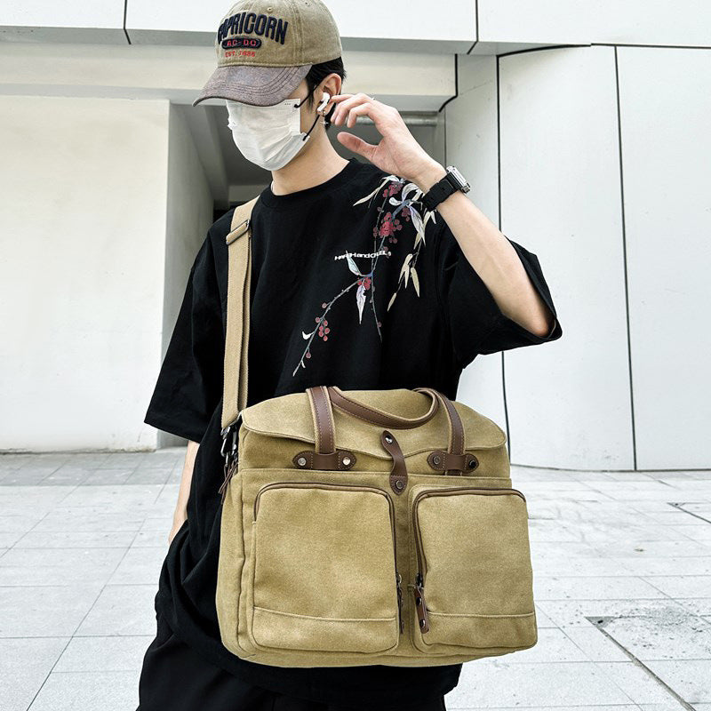 Men's Large Capacity Canvas College Style Trendy Men's Messenger Bags