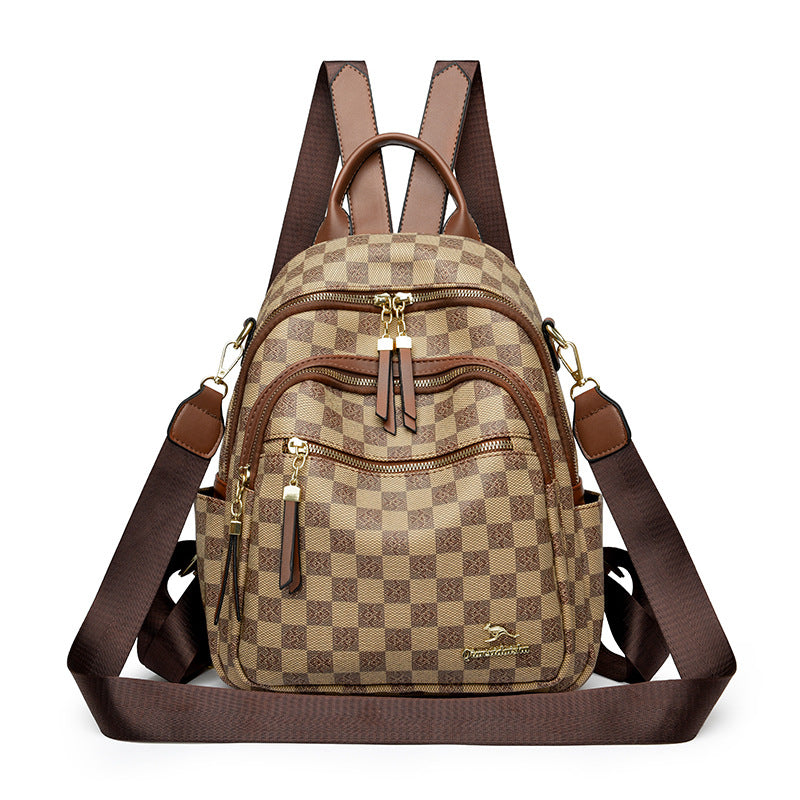 Women's High-grade Chessboard Plaid Year Texture Backpacks