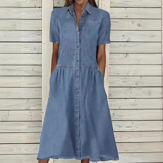 Comfortable Lapel Temperament Leisure Denim Dress Dresses