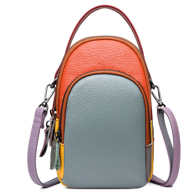 Women's Genuine Leather Cell Fashion Color Contrast First Shoulder Bags