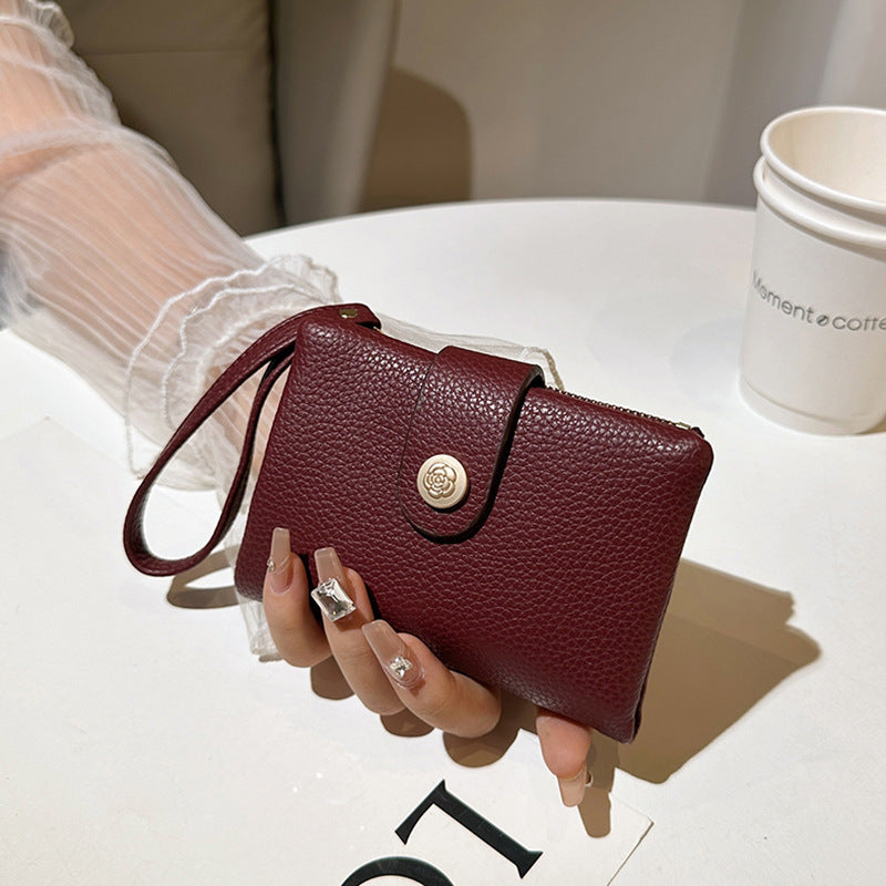 Women's Litchi Pattern Solid Color Thin Short Ladies Wallet
