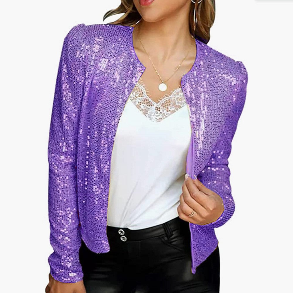 Women's Stand Collar Color Matching Sequins Casual Knitwear