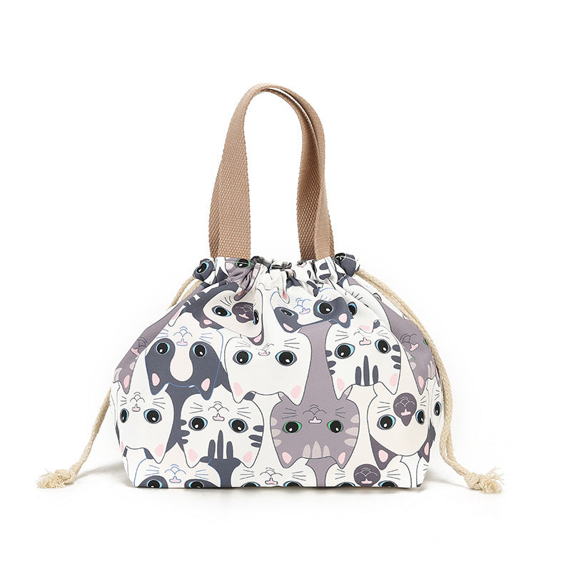 Women's Cat Drawstring Makeup Storage Waterproof Style Lunch Box Fashion Bags