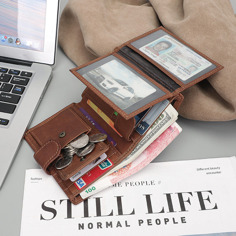 Innovative Unique Retro Cowhide Leather Swiping Men's Wallets