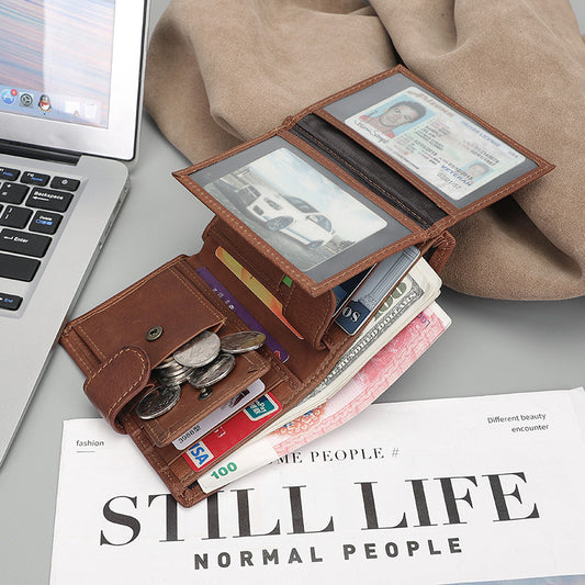 Innovative Unique Retro Cowhide Leather Swiping Men's Wallets