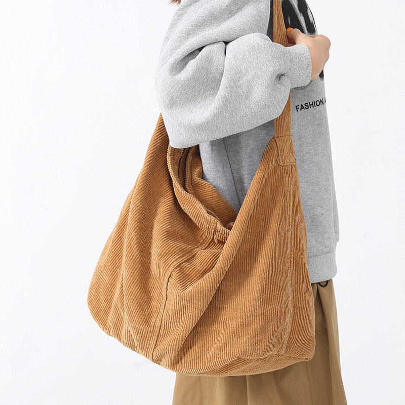 Corduroy Cloth Style Simple Literary Solid Color Shoulder Bags