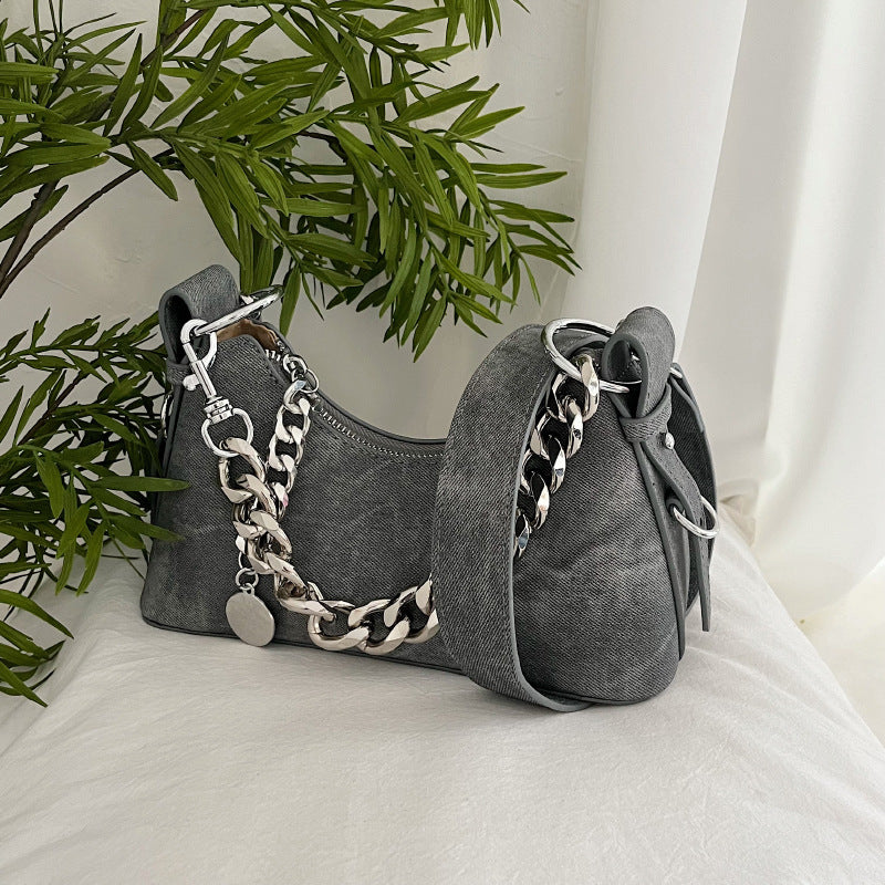 Women's Fashionable Denim Simple Moon Chain Underarm Crossbody Bags