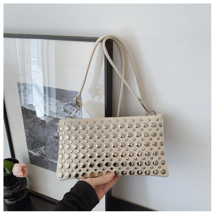 Women's Rivet Shiny Textured Wide Strap Small Square Bags