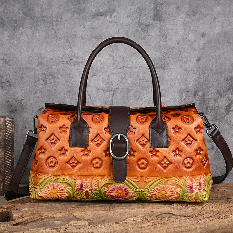 Women's Embossed Hand-rub Color Chinese Style Retro Leather Women's Shoulder Bag