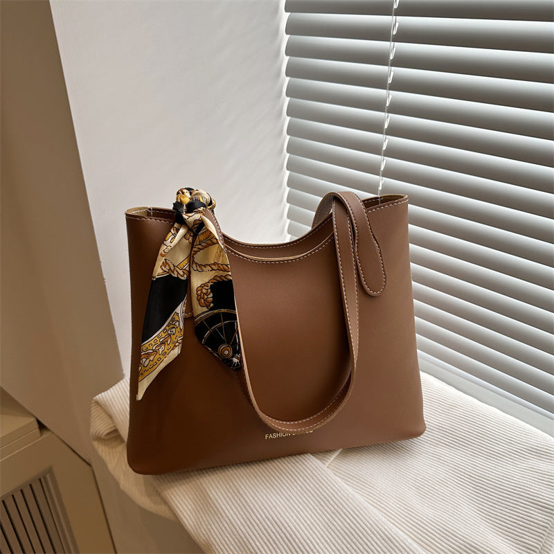 Silk Scarf Solid Color Korean Fashion Large Capacity Retro Simple Women's Shoulder Bag