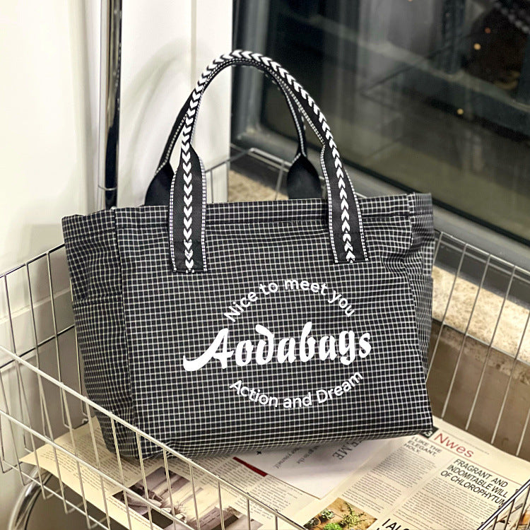 Niche Plaid Simple Letters Large Capacity Mummy Commuting Lunch Box Bags