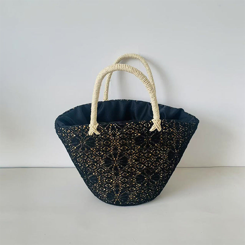 Lace Weaving Hollow Vegetable Basket Large Capacity Drawstring Handbags