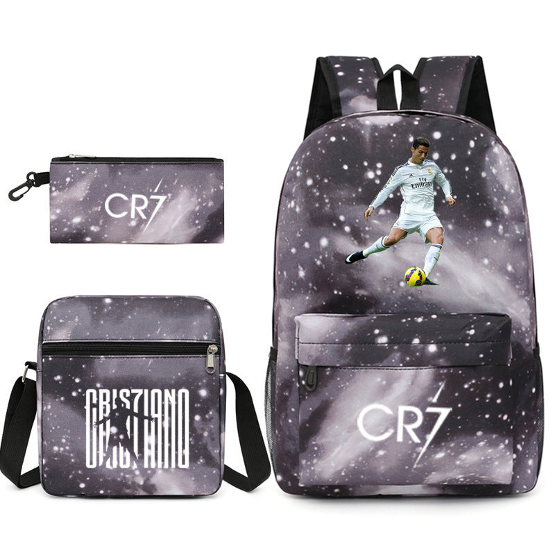 Football Luo Peripheral Printed Three-piece Set Backpacks