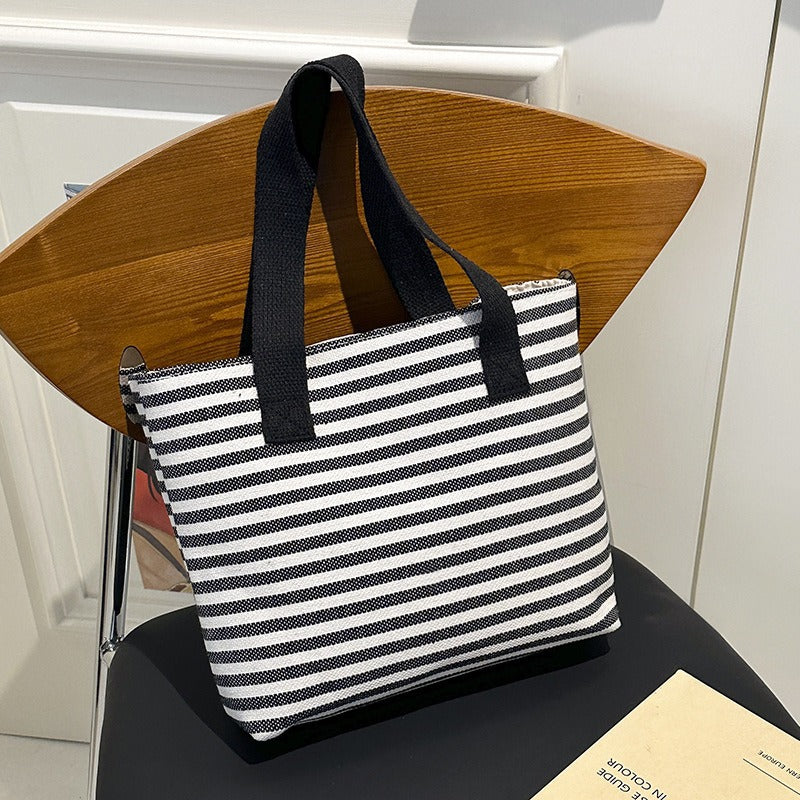 Canvas Large Capacity Striped Class Commuter Handbags