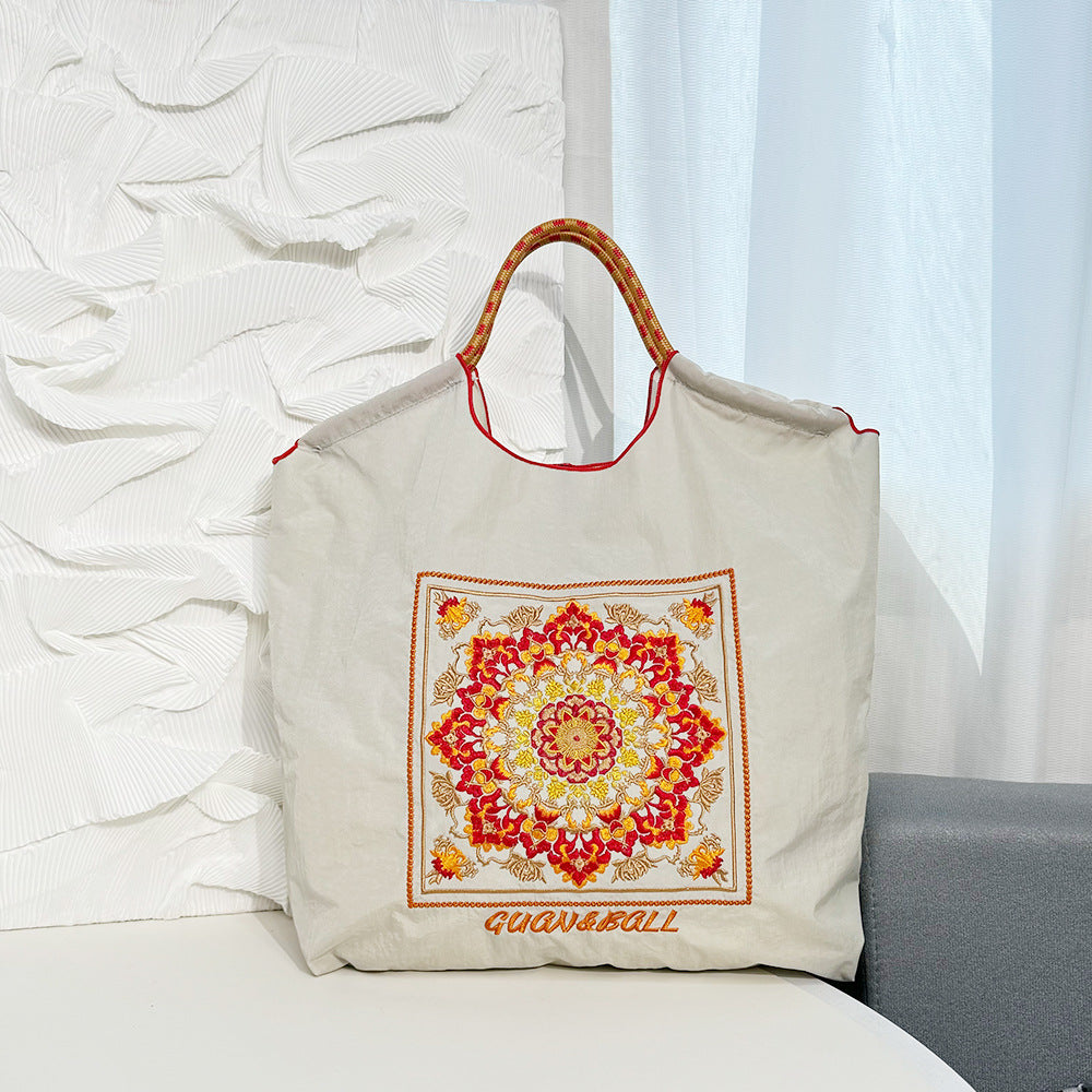 Environmental Protection Embroidery Shopping Nylon Cloth Women's Handbag