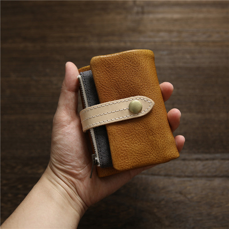 Men's Handmade Short Genuine Leather Trifold First Men's Wallet