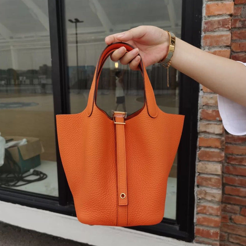 Women's Genuine Leather Vegetable Basket Bride Litchi Grain Bags