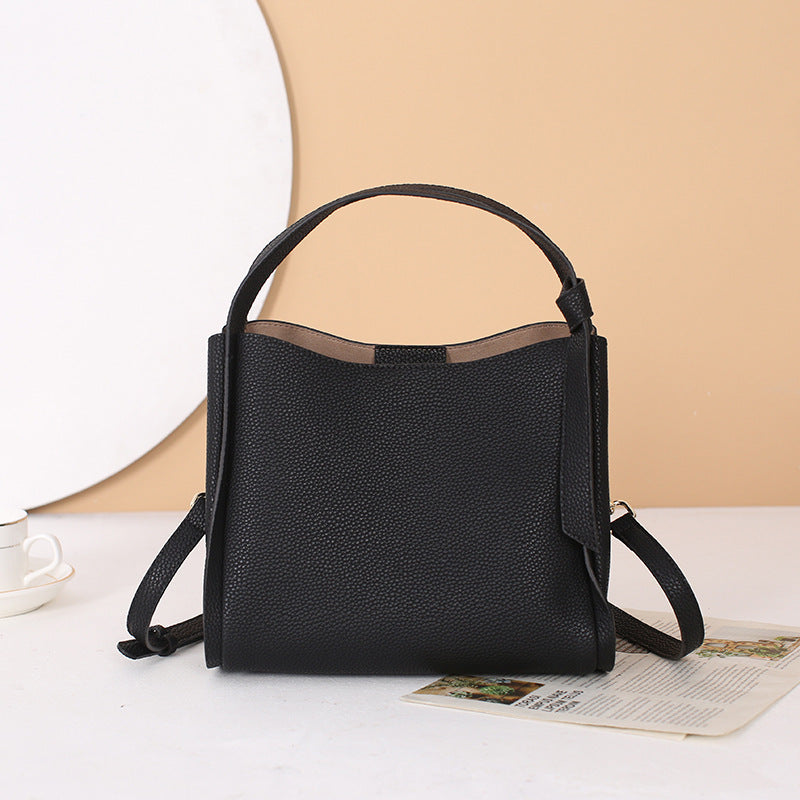 Leather Fashion Cattlehide Clutch Versatile High Sense Large Bucket Bags