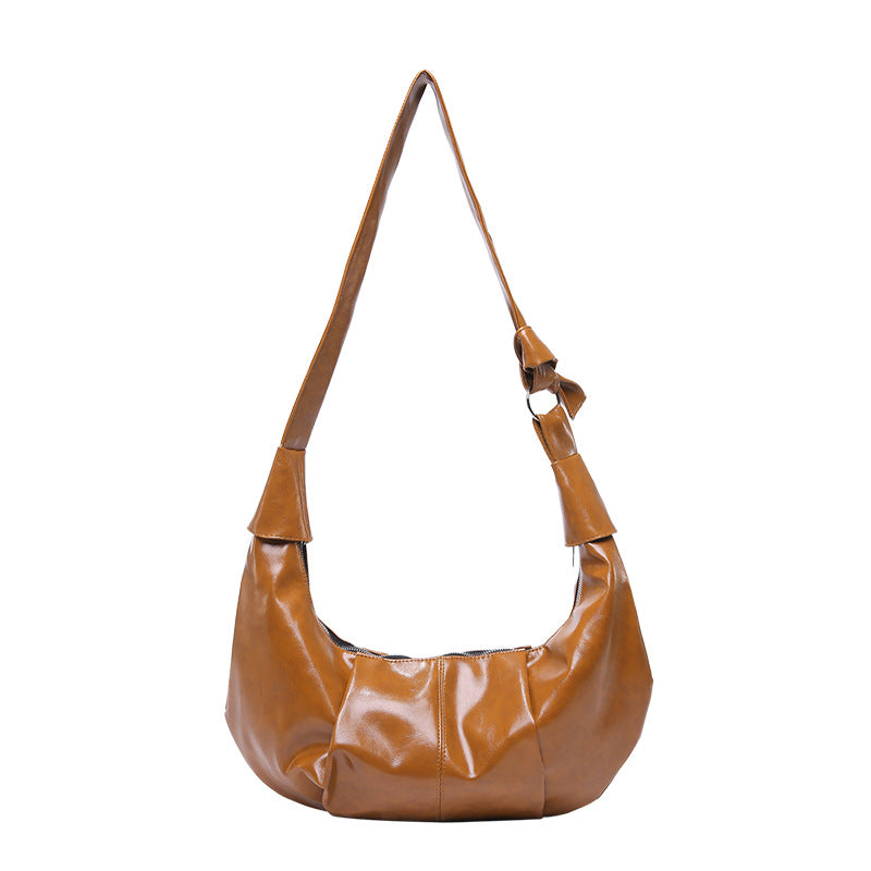 Korean Style Large Capacity Retro Soft Surface Pleated Idle Solid Bags