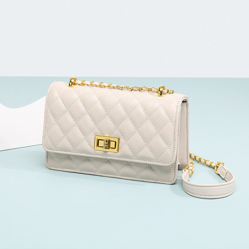 Women's Genuine Leather Chain Fashion Rhombus Cowhide Crossbody Bags