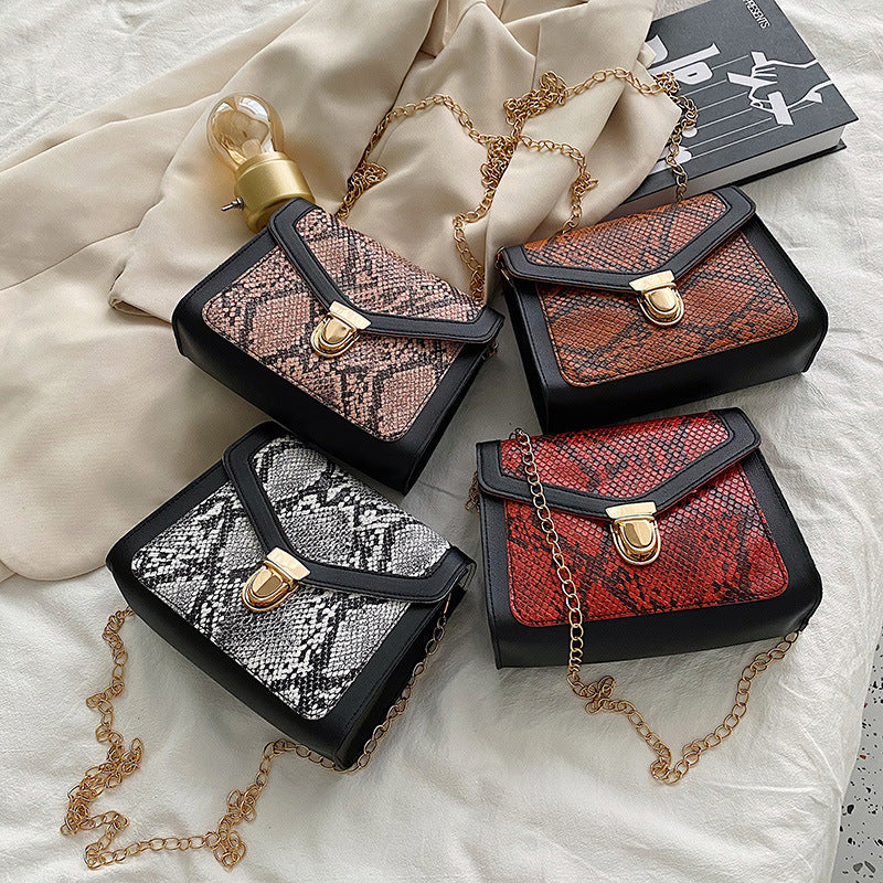 Women's Contrast Color Single Snake Pattern Women's Messenger Bag