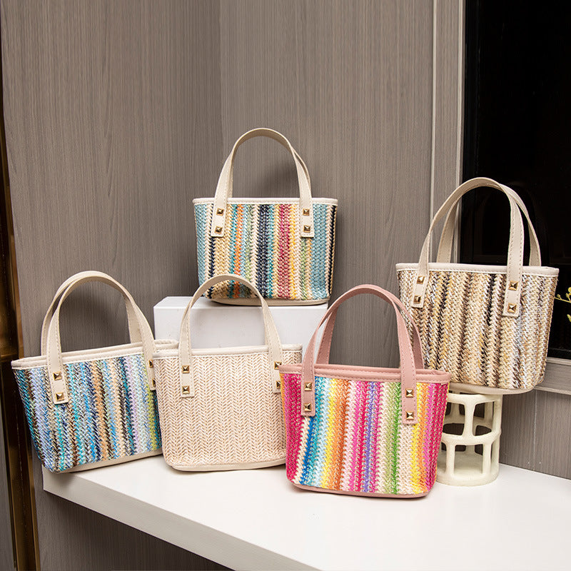 Women's Hand Fashion Woven Simple Vegetable Basket Bucket Bags