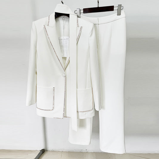 Fashion Scarf Rhinestone Loose Trousers Two-piece Suits