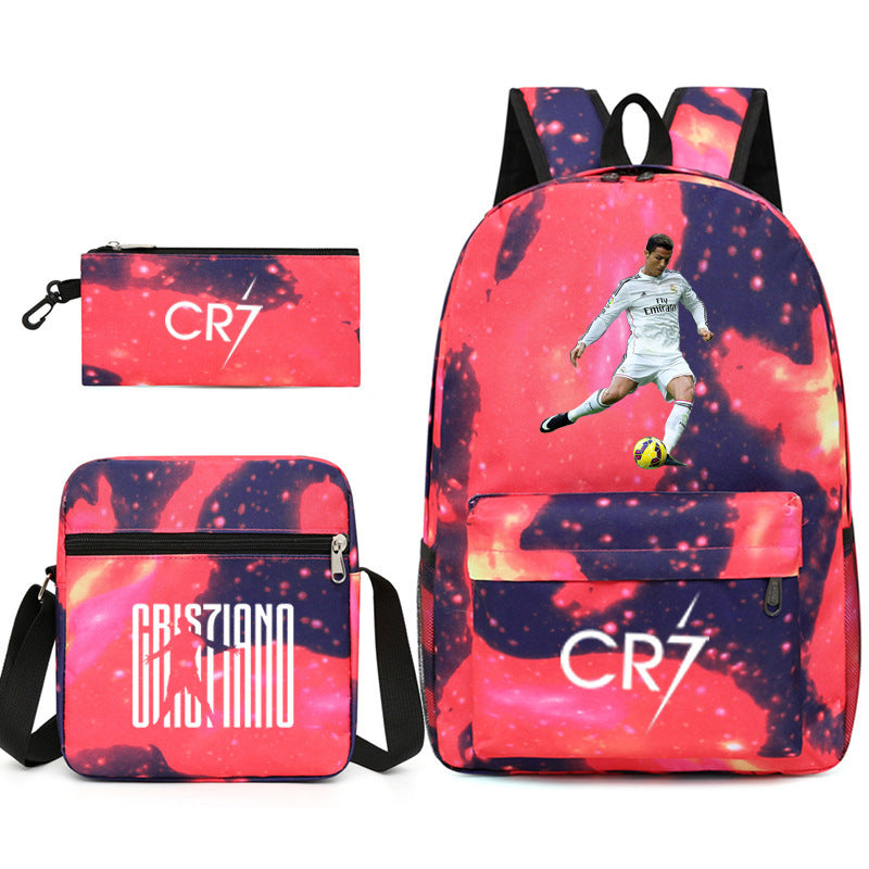 Football Luo Peripheral Printed Three-piece Set Backpacks