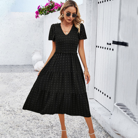 Women's Temperament Leisure Olive Solid Color Sleeve Dresses