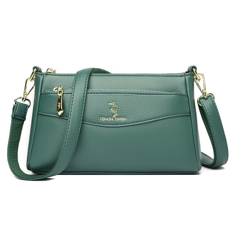 Women's Solid Color Soft Leather Mom Simple Women's Messenger Bag