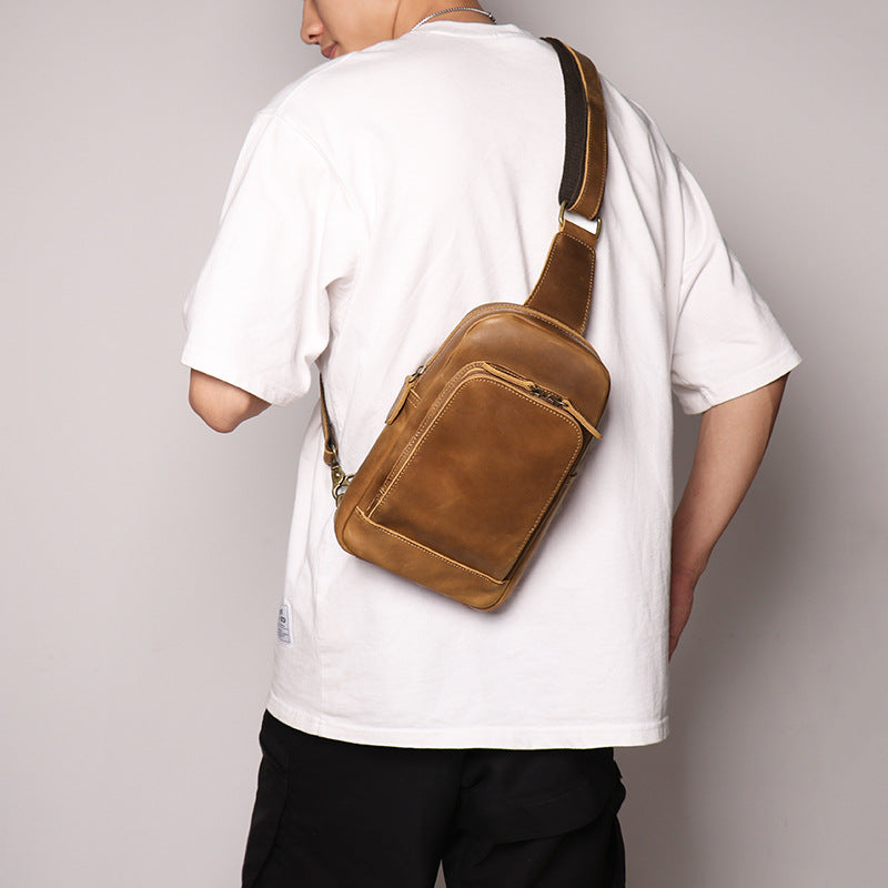 Women's & Men's Vintage Genuine Leather Close-fitting Crazy Horse Men's Chest Bags