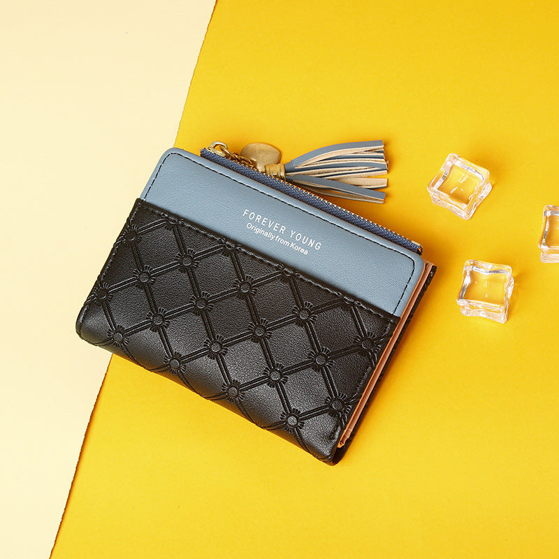 Women's Short Zipper Three-fold Korean Style Tassel Simple Zero Ladies Wallet