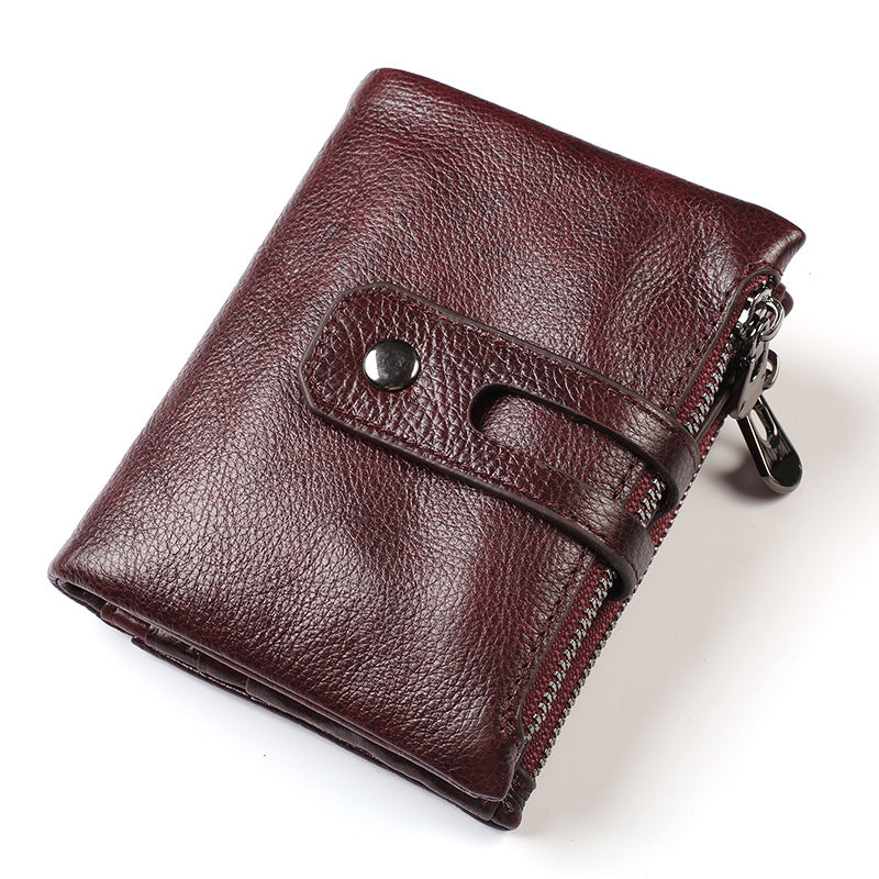 Men's Leather Vintage Short Double Zipper Large Men's Wallets