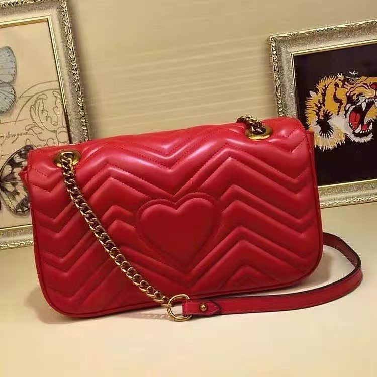 Women's Fashionable Heart Diamond Pattern Chain Shoulder Bags