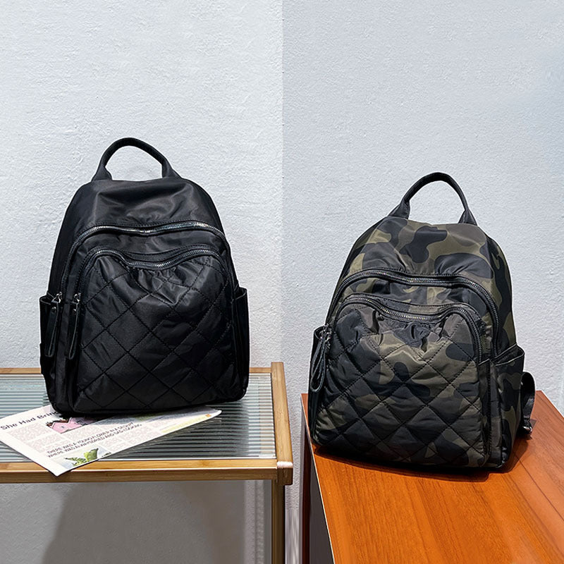 Women's Korean Style Fashion Trend Rhombus Camouflage Backpacks