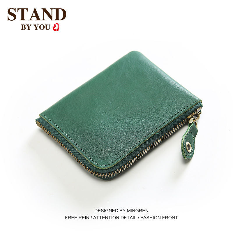 Women's & Men's Layer Cowhide Short Leather Zipper For Ladies Wallets