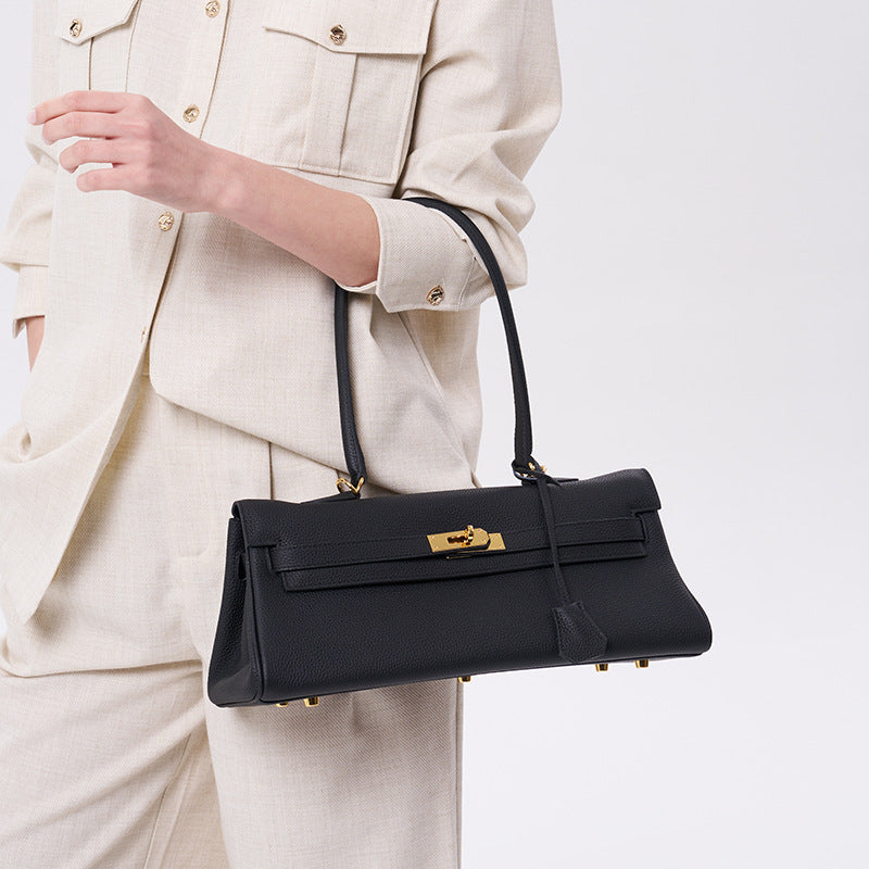 Women's Crosswise Large Size Callie Layer Cowhide Women's Shoulder Bag