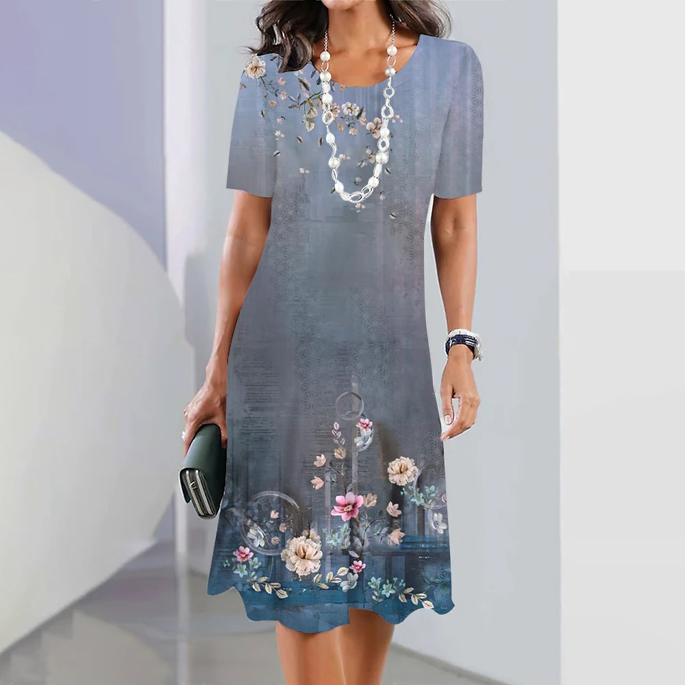 Digital Printing Fashion Casual Loose Ladies Round Dresses