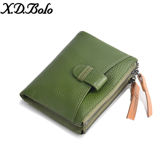 Women's Short Fashion First Layer Cowhide Zipper Ladies Wallets