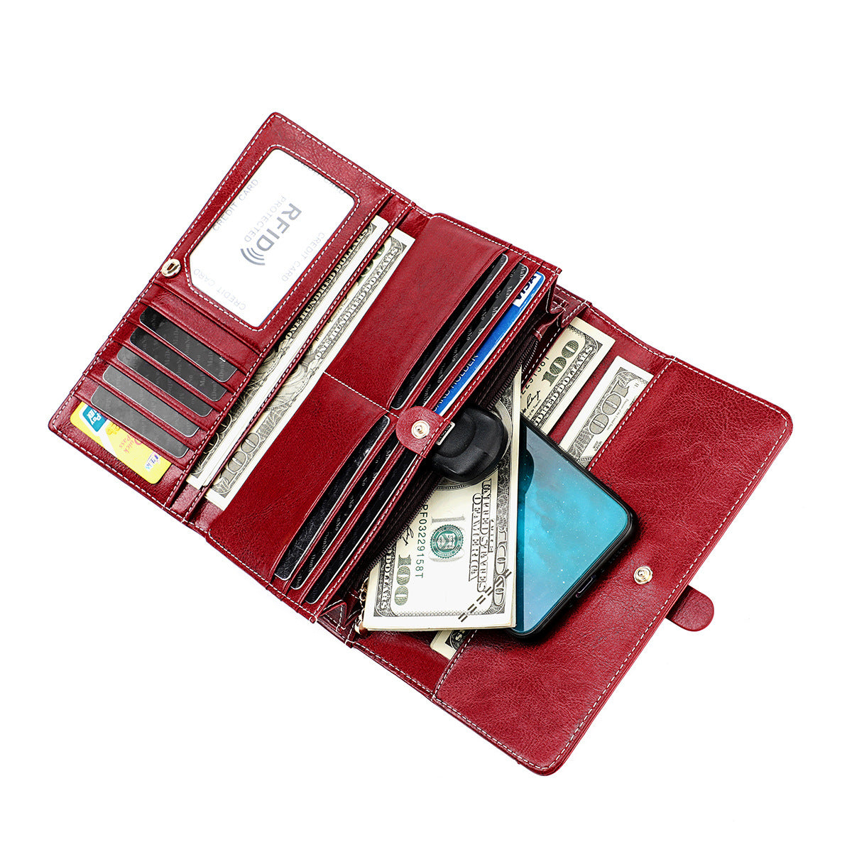 Women's & Men's & Leather Retro Long Cowhide Multiple Card Holder