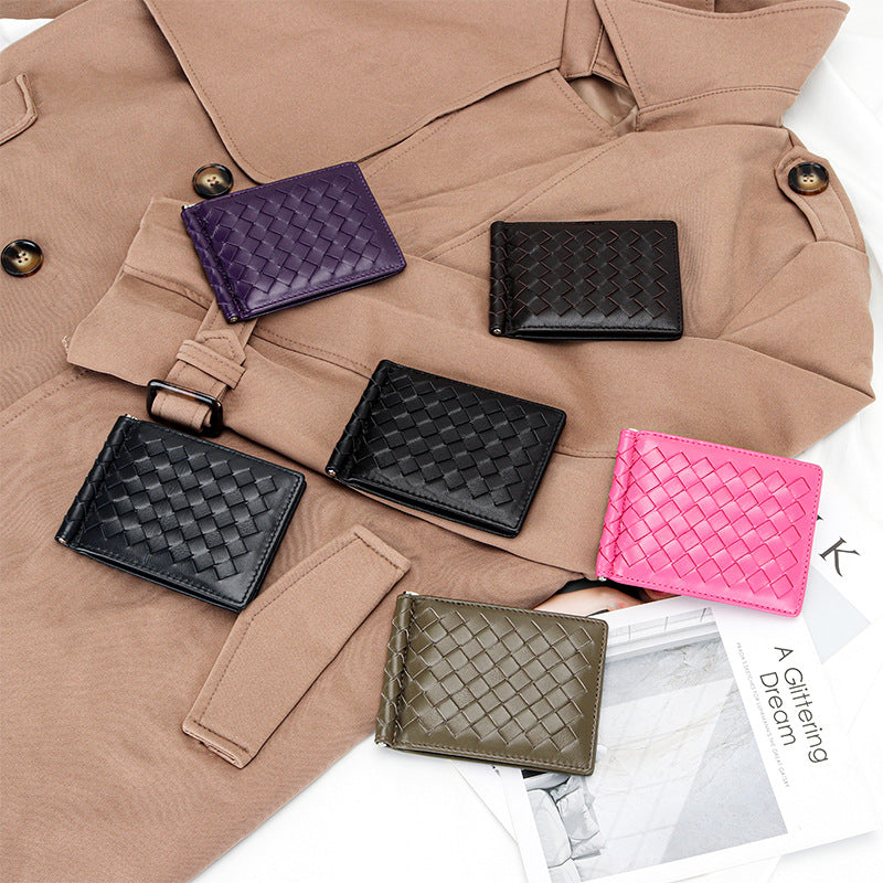 Women's & Men's & Authentic Leather Weave Gold Clip Ladies Wallets