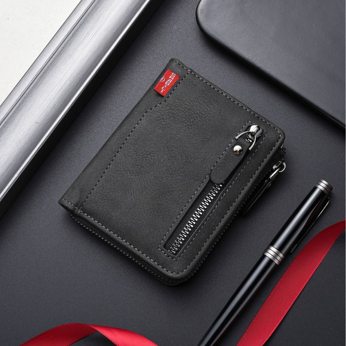 Men's Personality Zipper Multiple Slots Large Capacity Coin Purses