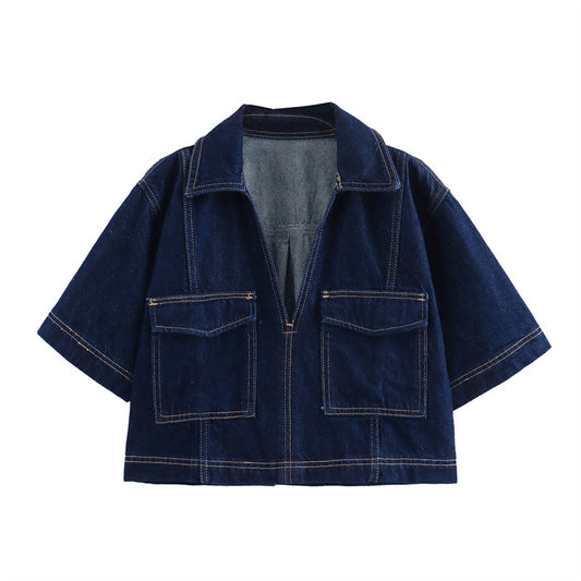 Women's Summer Denim Shirt Double Breasted Suits