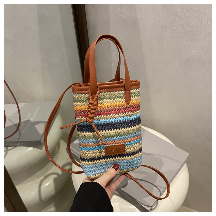 Women's Straw Woven Trendy Unique Fashionable Stylish Color Small Square Bags