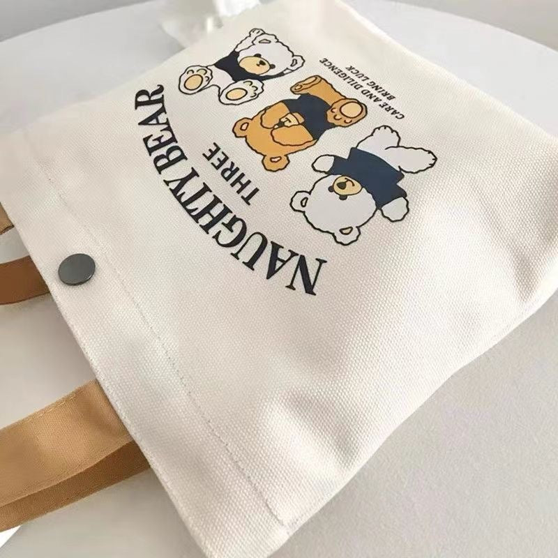 Women's Cute Bear Portable Canvas Mini Niche Hand Carrying Bags